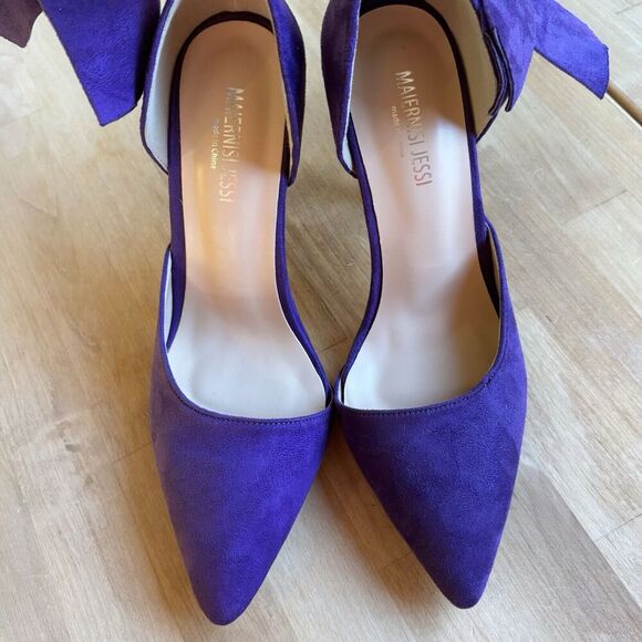MAIERNISI JESSI Purple Suede point toe Stiletto heel bow knot ankle strap sz 7.5 - Picture 7 of 12
